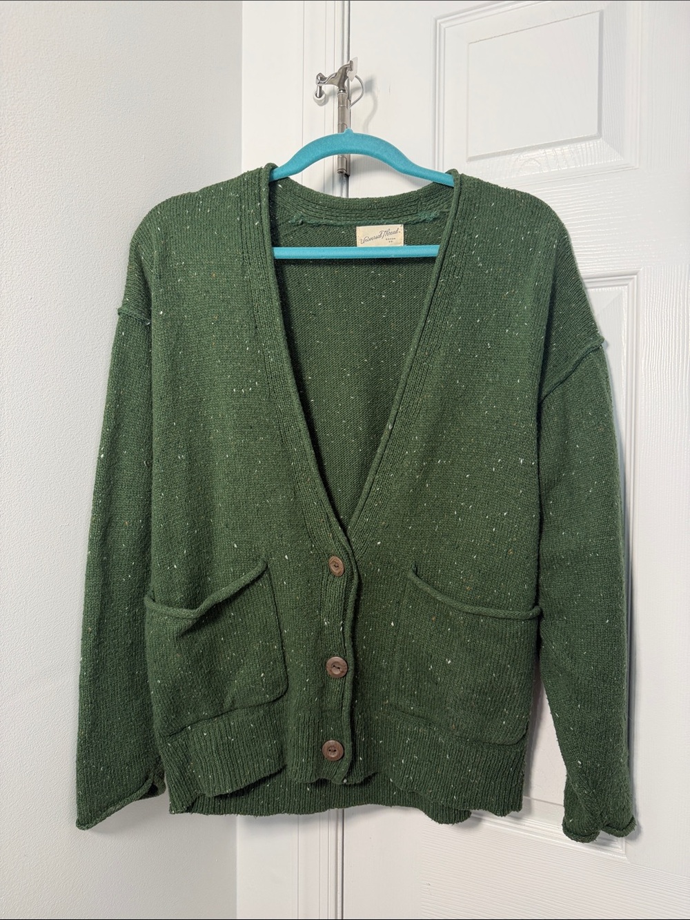 Green Button-Up Pocket oversized Cardigan
